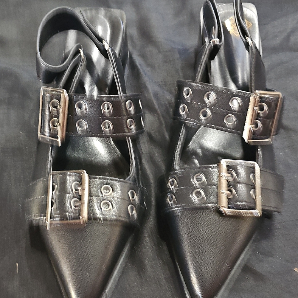 Stylish Black Buckle Strap Women's Shoes